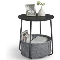 VASAGLE Beistelltisch, rund, Couchtisch, mit Korb aus Stoff, Ø45 cm, modern