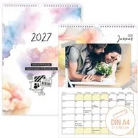 TOBJA Kalender zum Selbstbasteln DIY Foto-Kalender 2027 A4 zum Selbstgestalten Bastelkalender 250g, Foto-Formate flexibel, 250g Papier, Ringbindung, Schulferien DE+AT