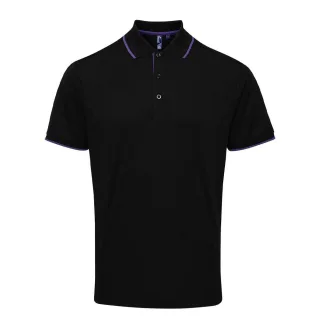 Premier Mens Coolchecker Contrast Pique Polo Shirt (Schwarz/Lila)