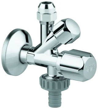 Grohe Kombi-Eckventil 22035 Wandrosette 1/2x3/8x3/4'' m. Schlauchanschluss chrom, 22035000 22035000