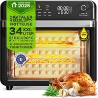 TurboTronic by Z-Line Minibackofen 2100 W 34 l Mini Backofen mit Airfryer Umluft Grill Pizzaofen Dörrer, Tischbackofen, kleiner Backofen, Mini Ofen, Heißluftfritteuse, Toaster