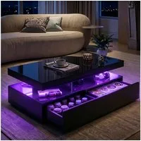 Furnishings Home Couchtisch Schreibtisch Beistelltisch LED (Hochglänzender quadratischer, 104x53x46 cm), Mit Schubladen und 16-farbigen variablen LED-Leuchten
