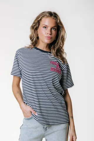 Colourful Rebel - Striped Logo Loosefit Tee deep blue - Gr. - M