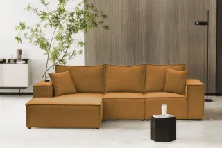Ecksofa Sofa ALVARO inkl. QI Ladegerät Stoff Poso Senfgelb Ottomane Links