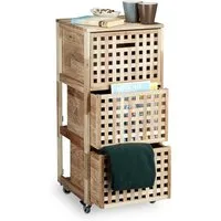 relaxdays Rollcontainer 3 Fächer Walnuss