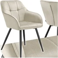 tectake Esszimmerstuhl Polstersessel gepolstert, in Samtoptik, gesteppt, 58 x 62 x 82 cm (Küchenstuhl Marilyn in creme/schwarz, 1 St), durchgehende Lehne, Stahlbeine, bodenschonend, Belastbarkeit 120 kg