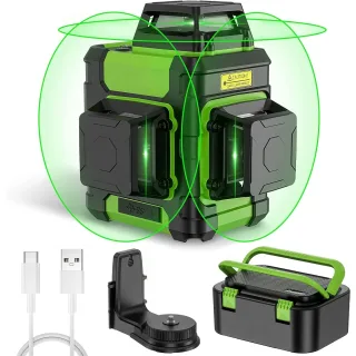 Huepar HM03CG Laser Level 3x360° Self Leveling Rechargeable Green Laser Cross Line 3D 12 lines Level Tool Magnetic Mount
