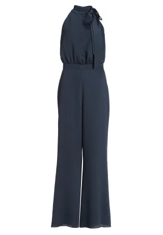 SWING - Jumpsuit mit Schluppe aus gehämmertem Satin navy - Gr. - 38