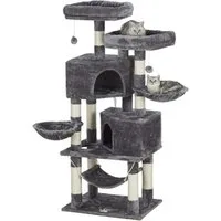 MSMASK Kratzbaum Stabiler Katzenbaum für groß Katzen mit 2 Höhlen, Natur Sisal Katzenkratzbaum,Sisal-Stämme,2 runder Katzenkorb
