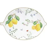 EasyLife Servierplatte Fleurs et Citrons, Porzellan, Spülmaschinengeeignet, Mehrfarbig, Zitronen, H: cm