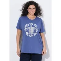 Ulla Popken T-Shirt T-Shirt Metallic-Tiermandala V-Ausschnitt Halbarm