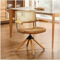 Art Leon Esszimmerstuhl CC058 (Mid Century Modern Drehstuhl ohne Rollen Farbe in Braun/Grün), Grün Kunstleder gepolsterter Bürostuhl mit Holzbeine