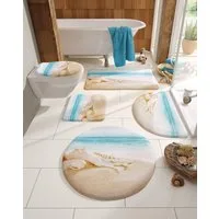 OTTO home Badematte Strand, Höhe 14 mm, Memory Schaum, schnell trocknend, fußbodenheizungsgeeignet, Kunstfaser, 2-tlg. Hänge-WC Set, mit Strand-Motiv, Badematten auch als 2 teiliges Set erhältlich