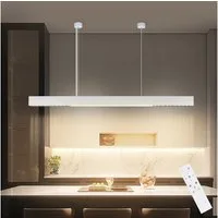 ZMH LED Pendelleuchte Esstisch Hängelampe Dimmbar - Modern mit Fernbedienung, LED fest integriert, Tageslichtweiß, weiß, dimmbar, Lang Linear, 53/57W