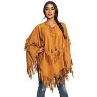 Boland Hippie-Kostüm Hippie Kunstleder Poncho Karneval Faschingskostüm, Hippie Hippie Cape: lockerer Überwurf mit langen Fransen