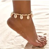 KARMA Fußkette mit Anhänger Fußkettchen Muscheln mit Anhänger weiß Muschelschmuck, Fußschmuck Fusskettchen Damenschmuck Urlaub