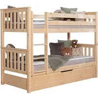 Ticaa Etagenbett Sammy, umbaubar zu 2 Einzelbetten, edles Design im Landhausstil (90x200cm), inklusive Schubkasten, 2x Rollrost, zertifiziertes Massivholz Kiefer