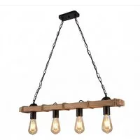 Licht-Erlebnisse Pendelleuchte LIRIEN, ohne Leuchtmittel, Holzbalken geflammt Metall 80 cm breit H: max. 85 cm für 4x E27