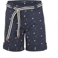 modAS Bermudas 26502 Damen Shorts mit Flechtgürtel Maritim - Kurze Hose Muschel-Anker-Print