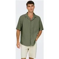 ONLY & SONS Kurzarmhemd ONSLATHAM RLXSS RESORT LINEN STRUC 0257 Viskose mit Leinen, normal geschnitten