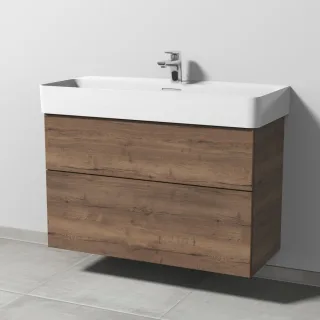 Sanipa 3way Waschtischunterbau zu Laufen VAL Waschtisch mit 2 Auszügen, Eiche-Tabak SM82450