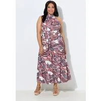 Ulla Popken Jerseykleid Maxikleid Boho-Muster Stehkragen Volantsaum