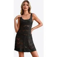 Imily Bela Strandkleid Damen Häkelstrick Beach Bikini Cover-Up Strandüberwurf Casual (Packung, 1-tlg., 1per-Pack) Lochmuster gehäkelt in Unifarbe