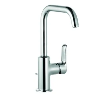 Kludi Pure&solid Waschtischarmatur 340250575 DN 15, Hebel seitlich, schwenkbarer Auslauf, mit Metall-Ablaufgarnitur, chrom