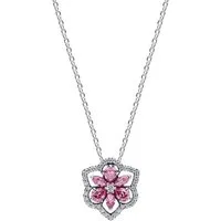 Pandora Kette mit Anhänger 394576C01, Damenhalskette Silber Funkelndes Herbarium Pink