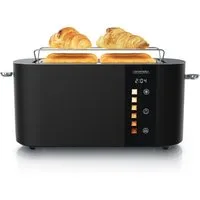 Arendo Toaster Edelstahl, Langschlitz, Touch Display, Restzeit & Bräunungsgradanzeige, 2 lange Schlitze, für 4 Scheiben, 1500 W, Brötchenaufsatz, Wärmeisoliert, Toast-Symbole für Bräunungsgradauswahl