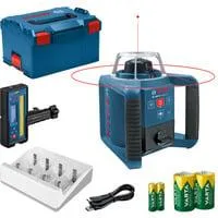 Rotationslaser GRL 300 HV Professional blau/schwarz, rote Laserlinie, mit Laser-Empfänger LR 45, VARTA Ladegerät + Akkus, in L-BOXX
