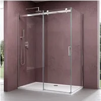 doporro Eckdusche Duschkabine Duschabtrennung Schiebetür ESG-Glas mit Nano H:195cm Rav17, BxT: 100x70 cm, Einscheibensicherheitsglas, ebenerdiger Einbau möglich