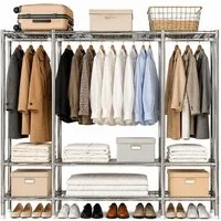 ibettertec Stoffschrank Stoffkleiderschrank Kleiderschrank mit Metallgestell 170 x 165 x 45 cm (Grau,mit Überzug aus Vliesstoff,Praktische Möbel) Tragbarer Kleiderschrank mit Reißverschluss und Kleiderstange