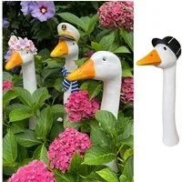 Online-Fuchs Gartenfigur Gänsehals Gartenstecker Gans - lustige Deko Gartenfiguren, Beetstecker, Gänsekopf für außen, 35 bis 38 cm groß