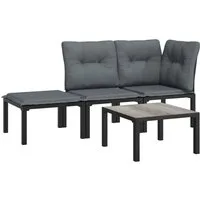 vidaXL Gartenlounge-Set 4-tlg. Garten-Lounge-Set Schwarz und Grau Poly Rattan, (1-tlg)