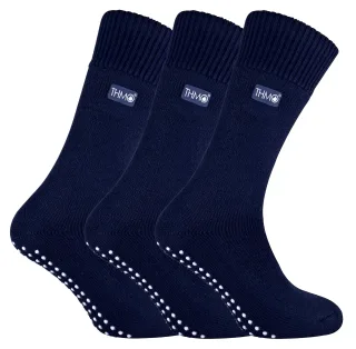 THMO - 3 Paar Herren Fleece-gefütterte Hausschuhsocken mit Greifern - Navy