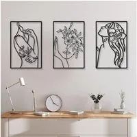 TUWENA Wanddekoobjekt 3 Stück Wanddeko aus Metall, Minimalistische Wandkunst Frau Hausdeko