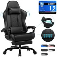 HOMALL Gaming-Stuhl Massage Gaming Stuhl mit Fußstütze 90-135° Rückenlehne einstellbar (Bürostuhl Ergonomisch,Verstellbarem Lenden- & Kopfkissen,mit Fußstütze)
