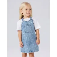 Name It Jeanskleid NMFROSA SHORT DNM BIBSKIRT 3555-ON F Denim Baumwollmischung, zarter Allover Print