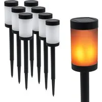 Spetebo LED Solarleuchte Wegeleuchte mit 12 Flammen LED 41 x 6 cm, Dämmerungssensor, LED fest integriert, orange, realistischer Flammeneffekt, 8er Set Solar Wegeleuchte