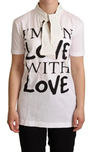 Dolce & Gabbana Damen Weißes Baumwollseiden I'm In Love T-Shirt