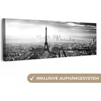 OneMillionCanvasses® Leinwandbild Panorama Paris - Skyline - Eiffelturm - Stadt - Wolken, Fotodruck (1 St), Wandbild, Deko Schlafzimmer Wohnzimmer Flur 60x20 cm