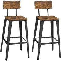 VASAGLE Barhocker 2er Set, Küchenstühle, mit Rückenlehne, 45,4 x 45,4 x 102,2 cm (2 St), Barstühle, Stahlgestell, Industrie-Design, vintagebraun-tintenschwarz