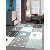 Carpetia Kinderteppich Kinderteppich Spielteppich Junge Stern Mond in blau hellblau türkis, rechteckig, Höhe: 13 mm
