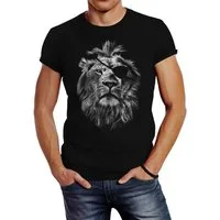 Neverless Print-Shirt Cooles Herren T-Shirt Löwe Print Aufdruck Motiv Slim Fit mit Print