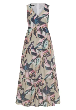 Marc Aurel - Maxikleid mit Blätterprint khaki varied - Gr. - 34