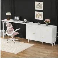 Flieks Kommode mit 360° drehbar Schreibtisch Weiß (2 St), 2 in 1 Sideboard & Computertisch Mehrzweckschrank mit Schubladen