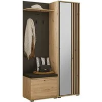 moebel-dich-auf Kompaktgarderobe VOLAM (Paneel + Sitzbank + Garderobenschrank, in Artisan Eiche Nb. / schwarz) 114 cm breit