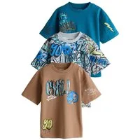 Next Print-Shirt Relaxed Fit Kurzarm-T-Shirts mit Grafik, 3er-Pack (3-tlg)