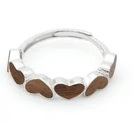 NaturSchatulle Fingerring Love Hearts (Holz & 925 Silber, Verstellbar, Holzring mit Holzeinlage), Damen Silber Schmuck, 925 Silber, Nussbaum Holz